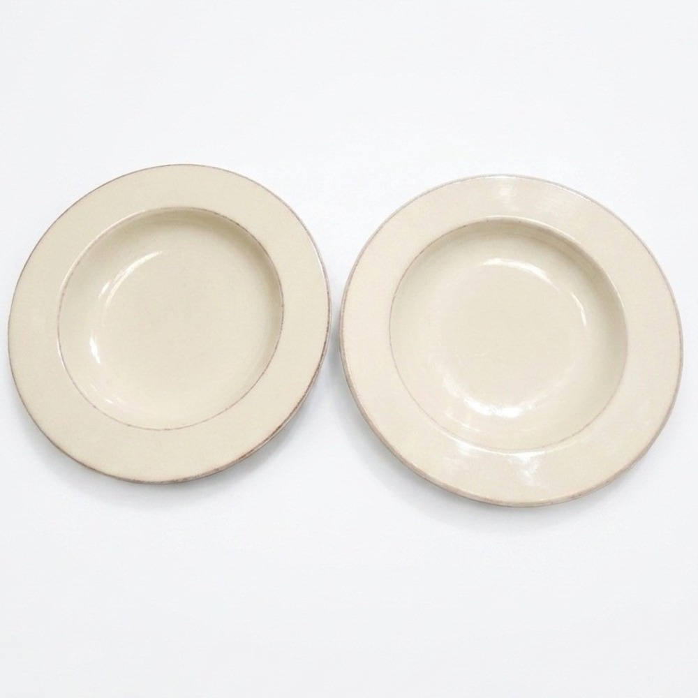 Pier 1 Toscana Ivory Rimmed Soup Pasta Bowls Set of 2 Hand Painted Italy Pottery